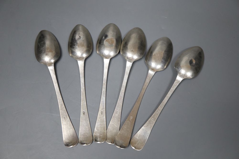 Channel Isles- A set of six late 19th/early 20th century Jersey engraved silver teaspoons, by Jacques Quesnal, 13.6cm,